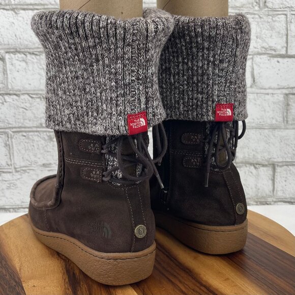 The North Face Alana Womens 8.5 Brown Suede Zip Sweater Fold Insulated WR Boots - Picture 1 of 16
